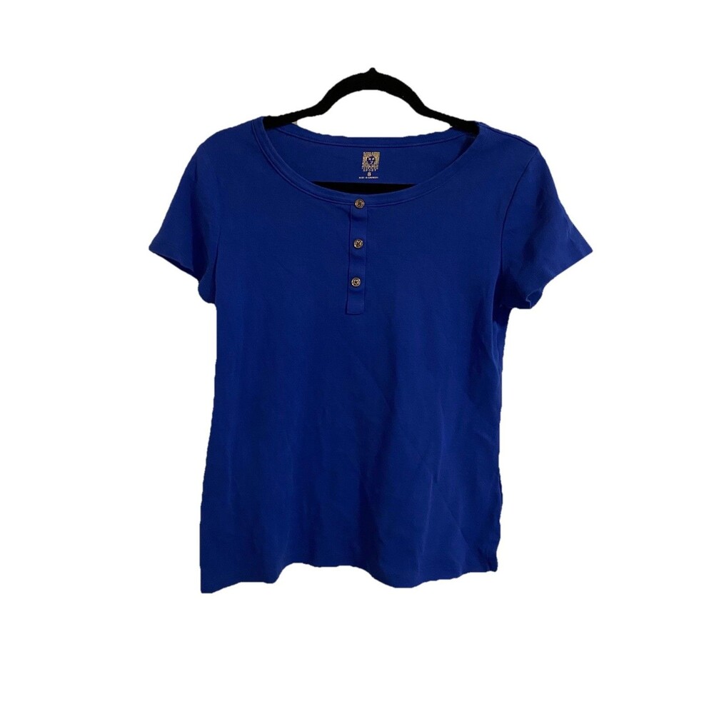 Anne Klein Sport Shirt Women’s Size Small Blue Henley Short Sleeve Top Cotton